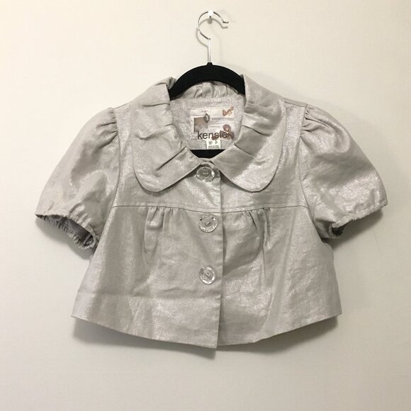 Kensie Silvery Linen Bolero With Diamond Buttons - Picture 1 of 16